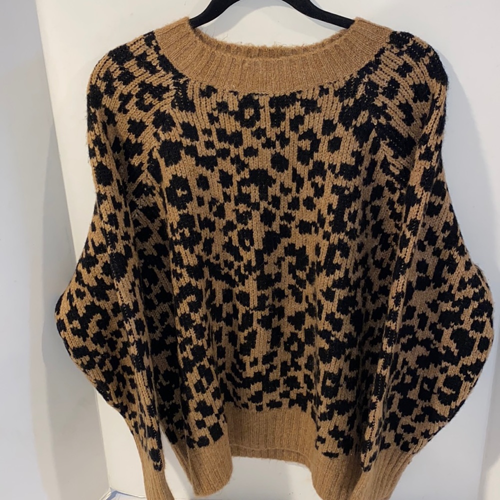 Old Navy NEW Woman Thick Brown Leopard Print Pullover Crew Neck Sweater Size XL - Picture 1 of 5